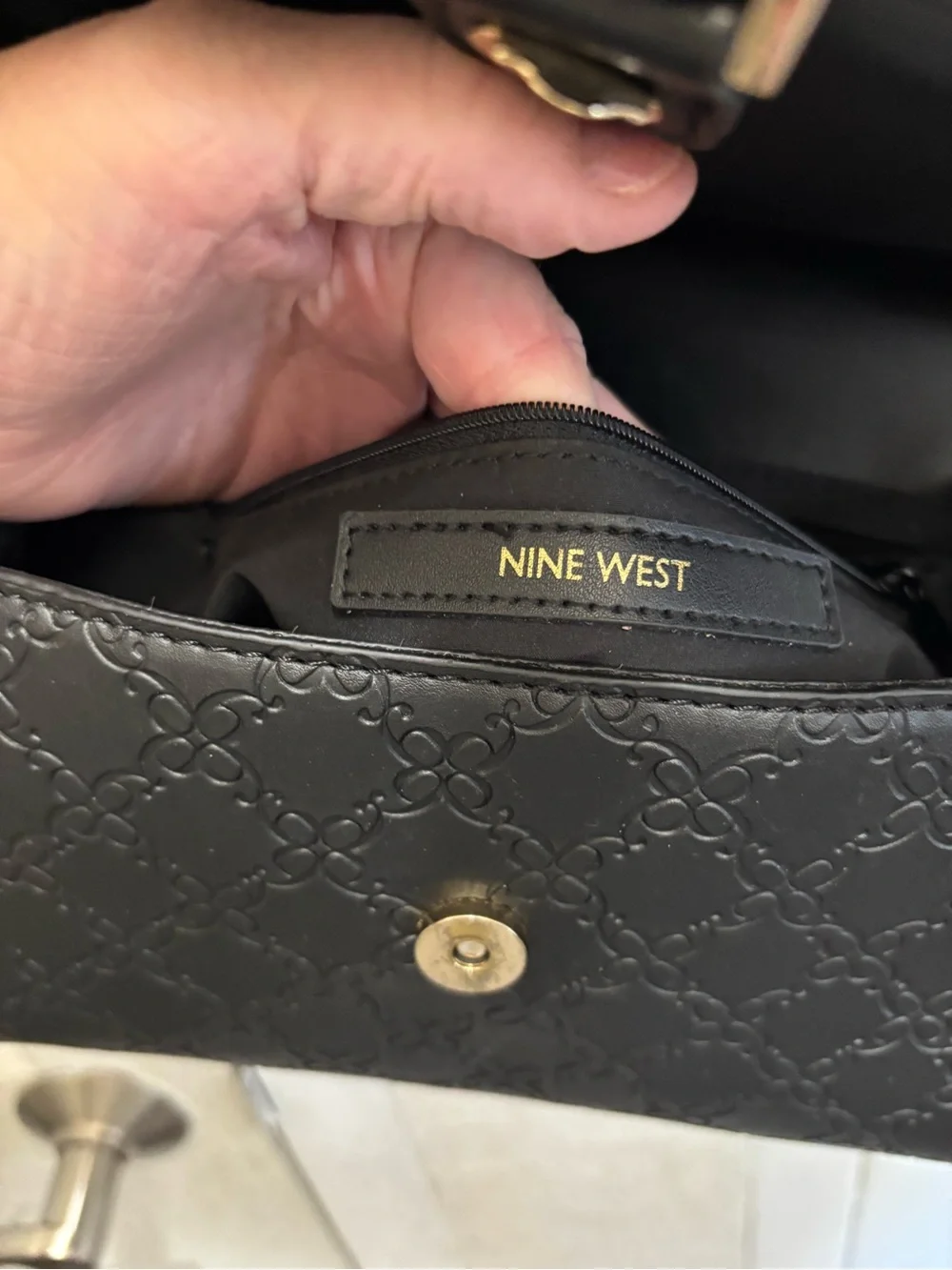 Nine West Classic Black Embossed Saddle Bag - Women's Shoulder Purse